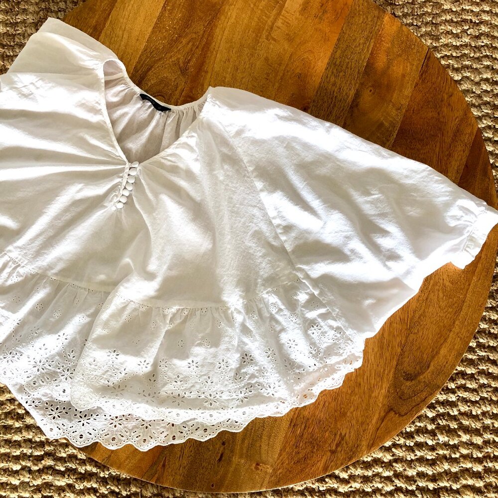 Holy G. White Cotton Blouse for Summer Cover Up with Eyelet Detail Size 40 - Picture 10 of 10